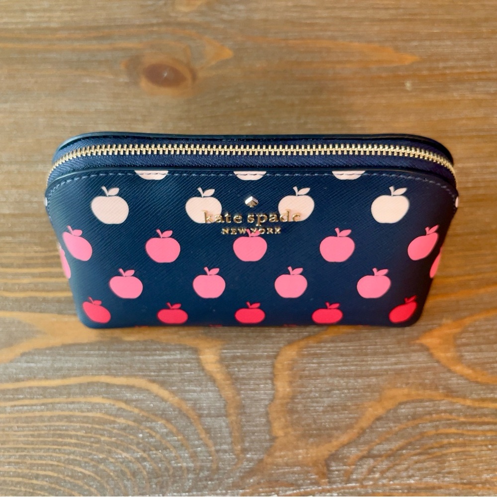 KATE SPADE Navy Blue and Pink Orchard Degrade Apple Printed Cosmetic Bag *NWT*
